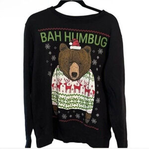 Christmas Sweatshirt Bear Bah Humbug L 42-44 Unisex Fair Isle Grizzly Holiday